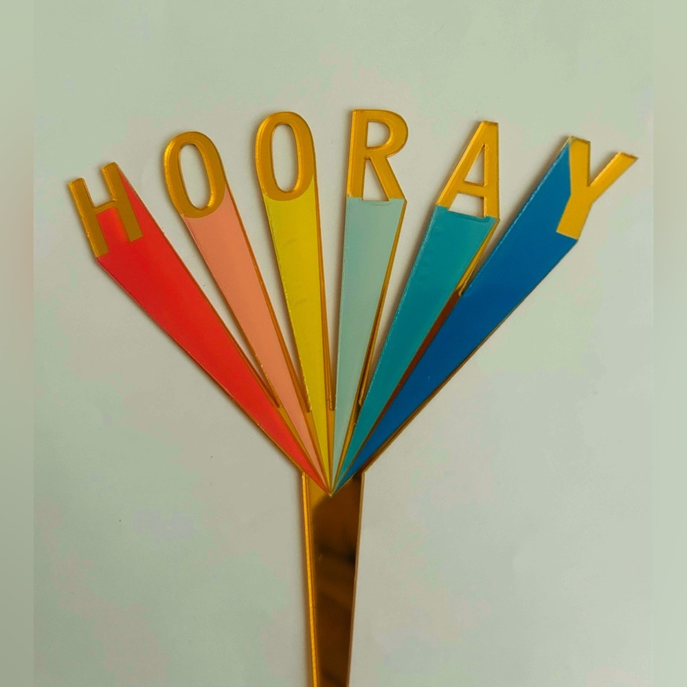 New 2 Colorful HOORAY Cake Toppers Topper - Picture 2 of 8